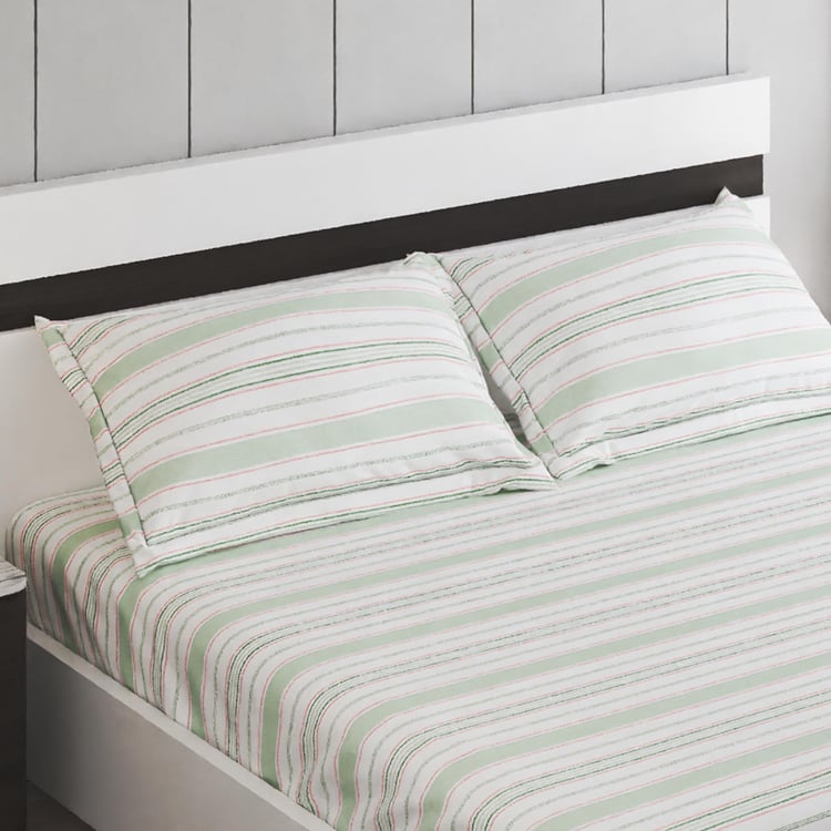 Grandeur Cotton 200TC Striped 3Pcs King Fitted Bedsheet Set