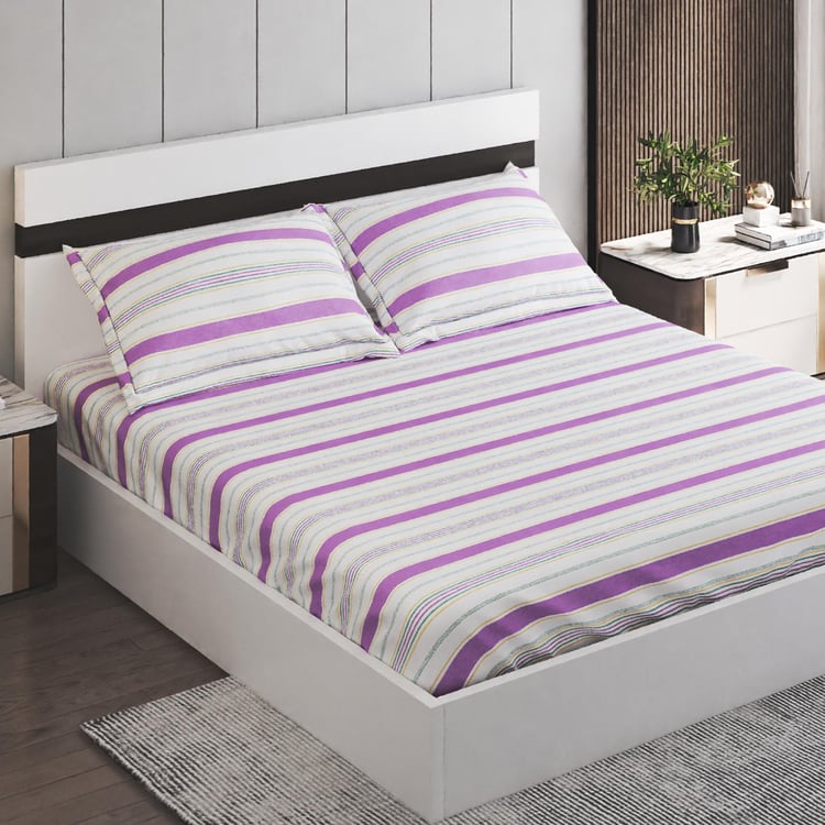 Grandeur Cotton 200TC Striped 3Pcs King Fitted Bedsheet Set