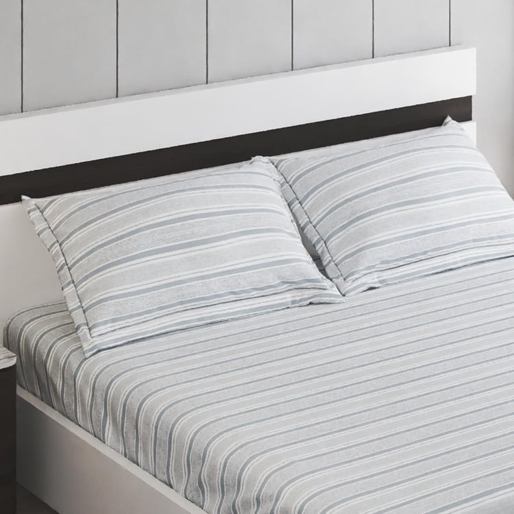 Buy Grandeur Cotton 300TC Striped 3Pcs King Fitted Bedsheet Set From 