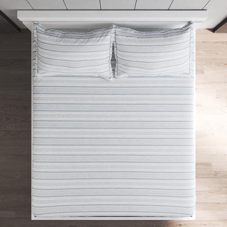 Grandeur Cotton 300TC Striped 3Pcs King Fitted Bedsheet Set