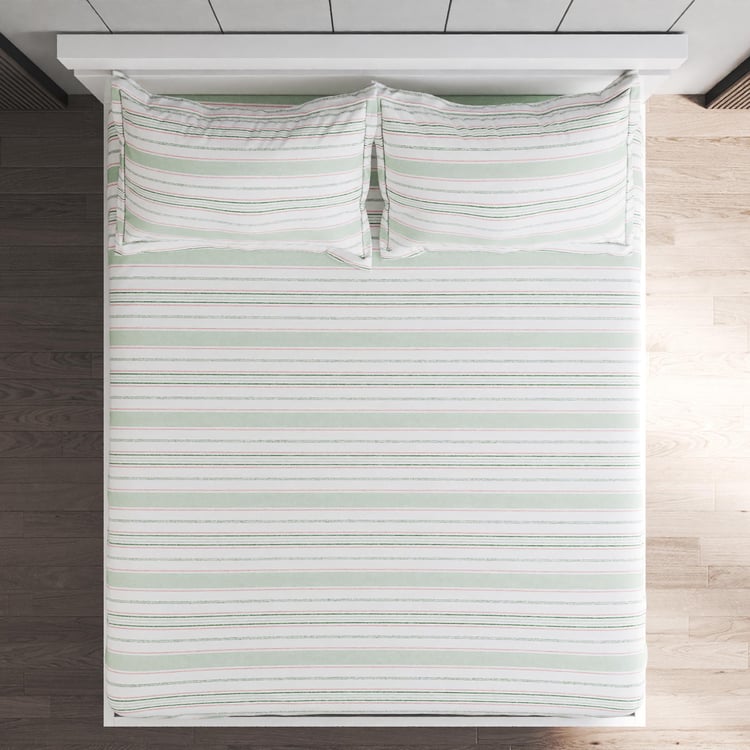 Grandeur Cotton 200TC Striped 3Pcs Super King Bedsheet Set