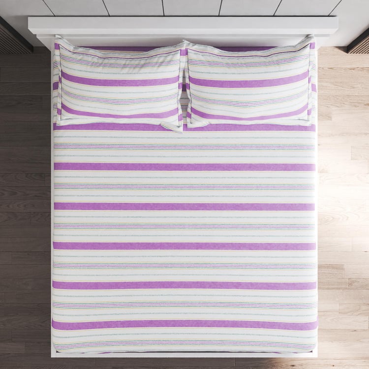 Grandeur Cotton 200TC Striped 3Pcs Super King Bedsheet Set