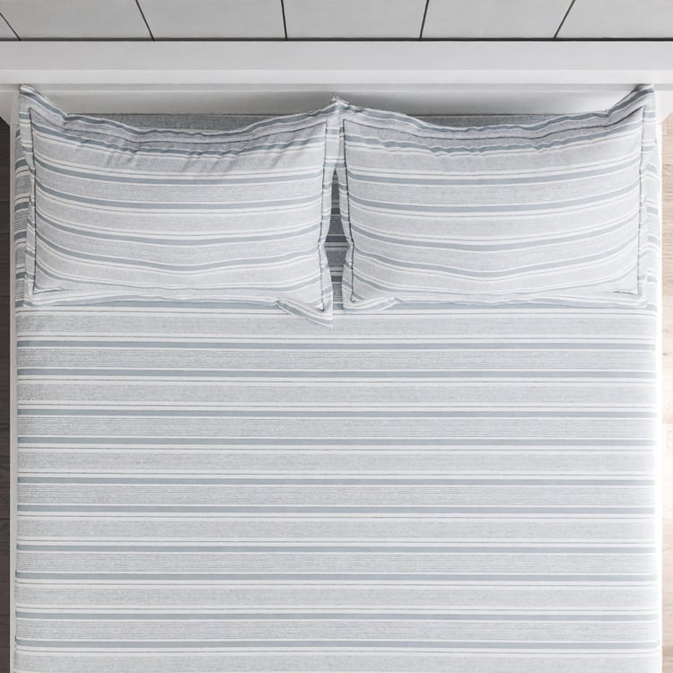 Grandeur Cotton 300TC Striped 3Pcs Super King Bedsheet Set