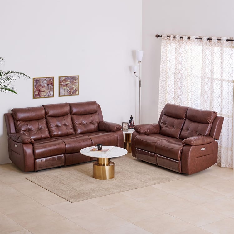 Blake Half Leather 3+2 Seater Electric Recliner Set - Brown