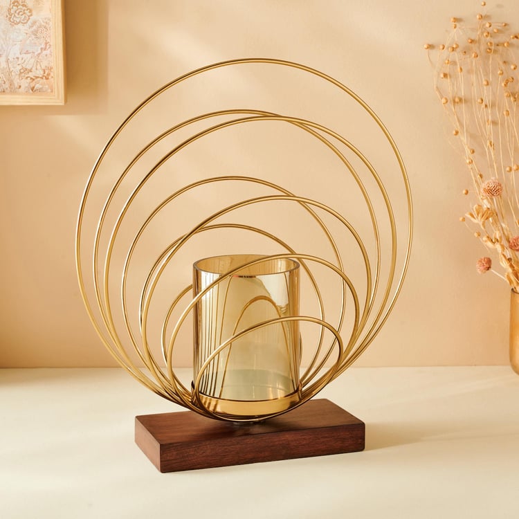 Splendid Dastkari Glass Hurricane with Metal Rings