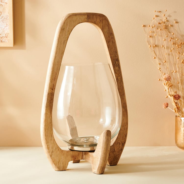 Selena Glass T-Light Holder with Wooden Stand