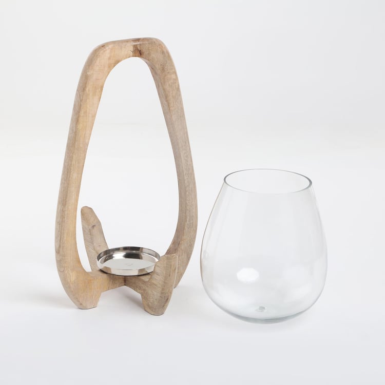 Selena Glass T-Light Holder with Wooden Stand