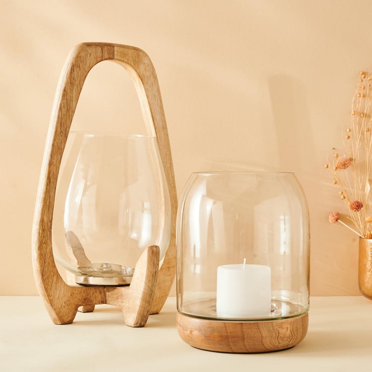 Selena Glass T-Light Holder with Wooden Stand