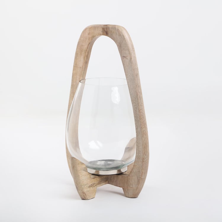 Selena Glass T-Light Holder with Wooden Stand