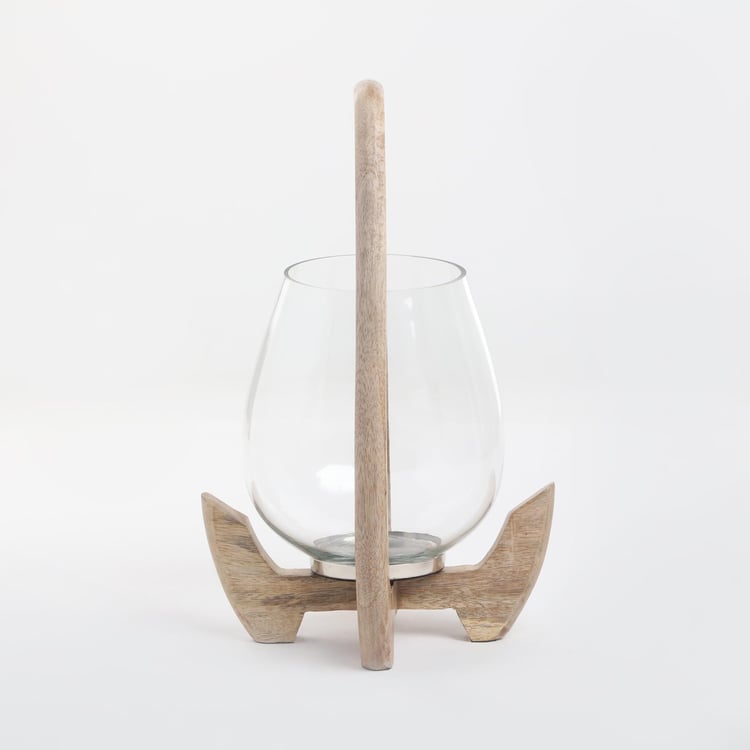 Selena Glass T-Light Holder with Wooden Stand
