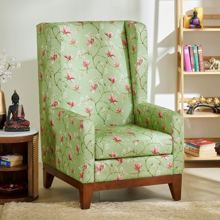 Cane Connection Fabric Wing Chair - Green