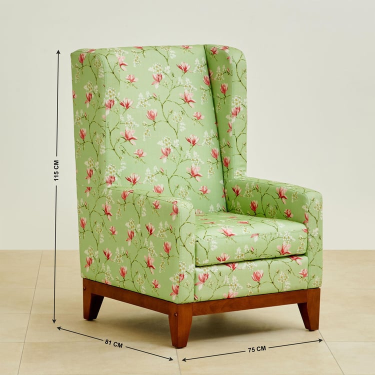 Cane Connection Fabric Wing Chair - Green