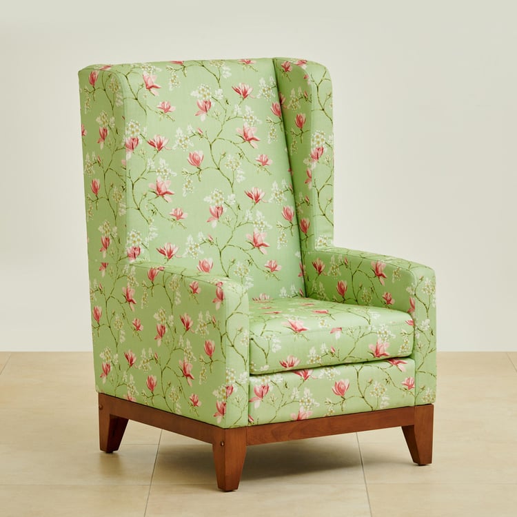 Cane Connection Fabric Wing Chair - Green