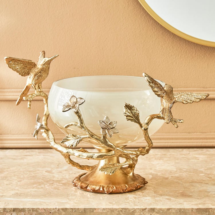 Eternity Vivere Aluminium and Glass Humming Bird Decorative Bowl