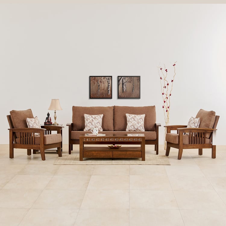 Abby Fabric 3+1+1 Seater Sofa Set with Cushions - Brown