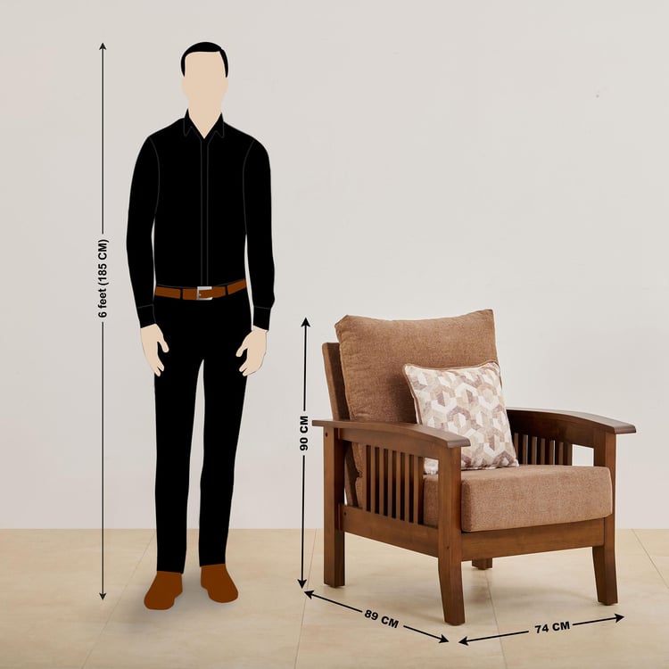 Abby Fabric 3+1+1 Seater Sofa Set with Cushions - Brown