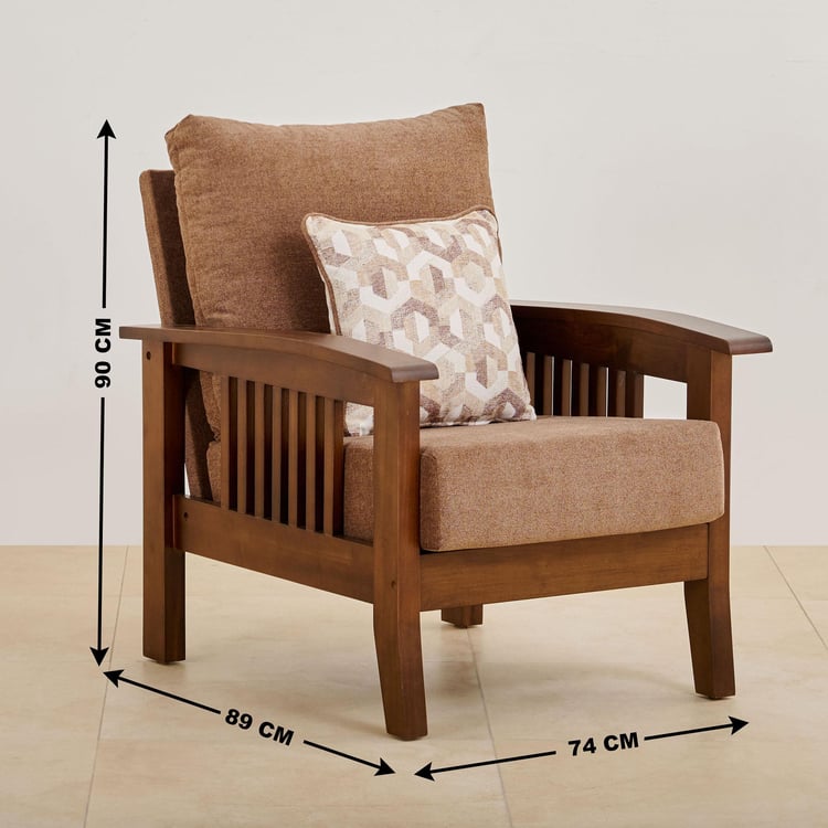 Abby Fabric 3+1+1 Seater Sofa Set with Cushions - Brown
