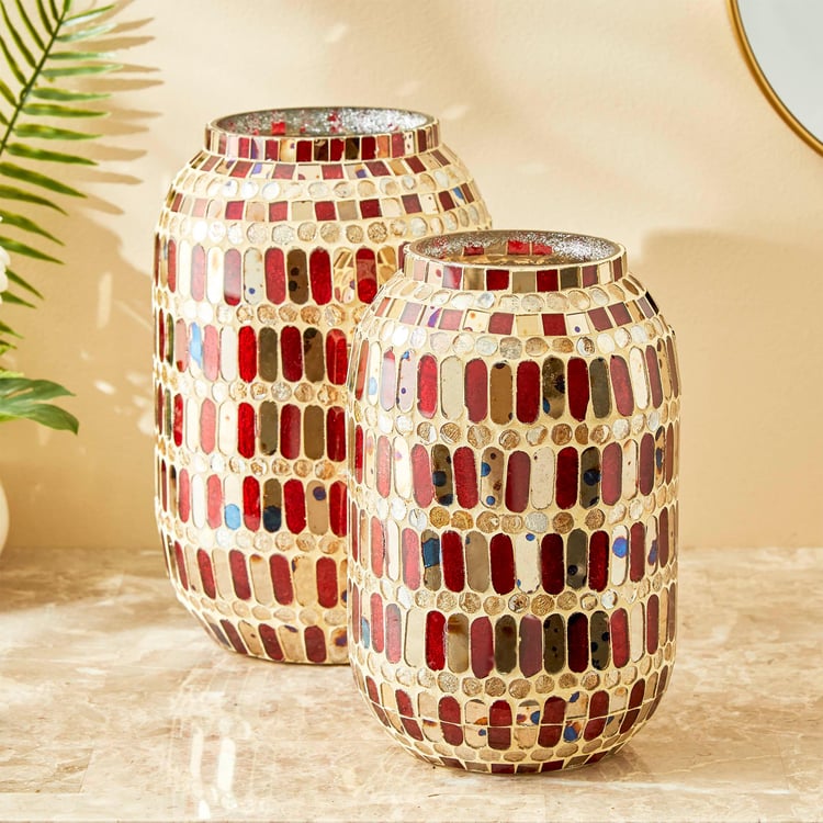 Mabel Decor Glass Mosaic Patterned Hurricane Candle Holder