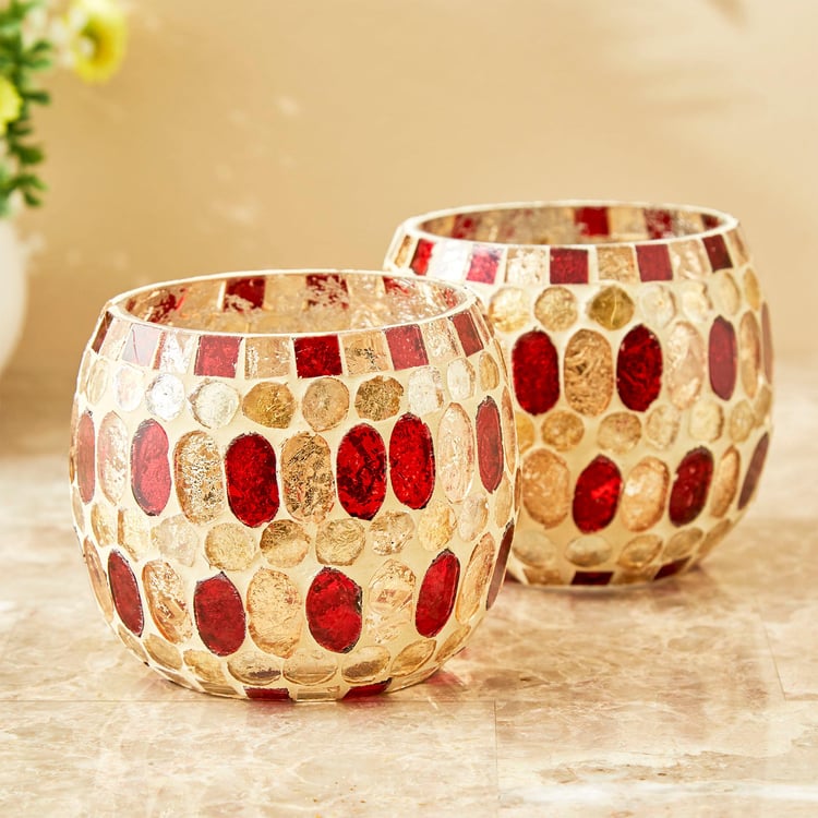 Mabel Decor Set of 2 Glass Mosaic Patterned Candle Holders