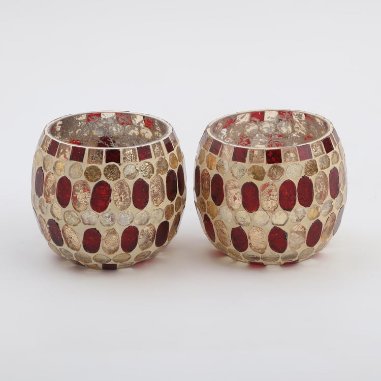 Mabel Decor Set of 2 Glass Mosaic Patterned Candle Holders