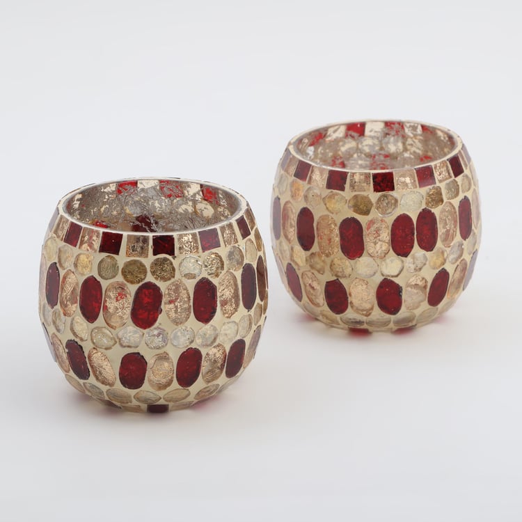 Mabel Decor Set of 2 Glass Mosaic Patterned Candle Holders