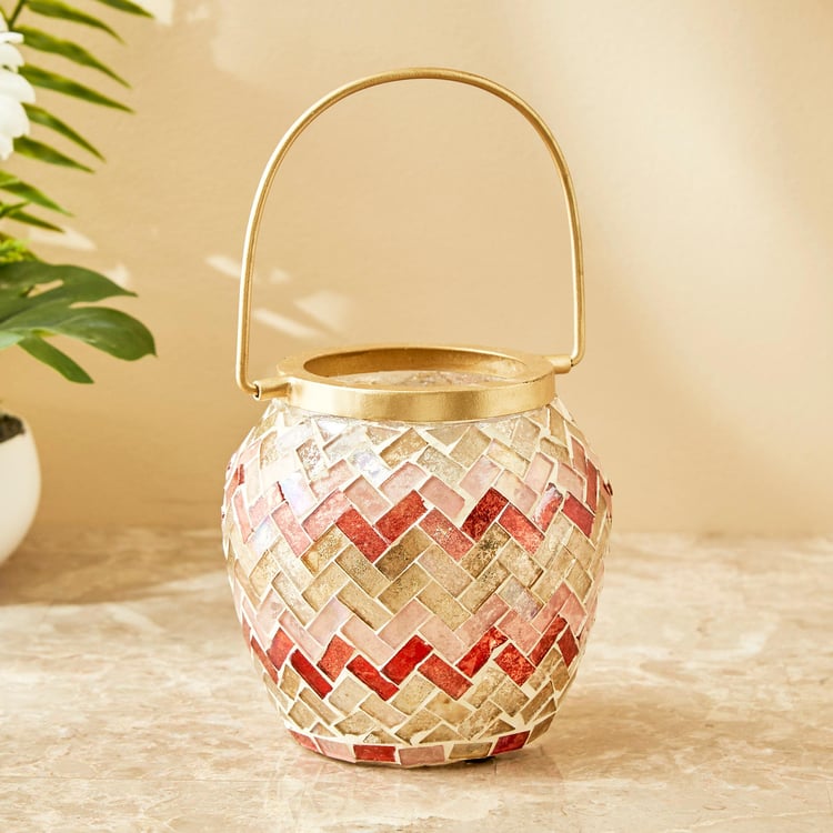 Mabel Decor Glass Zig-Zag Mosaic Patterned Lantern