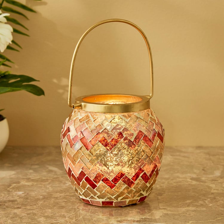 Mabel Decor Glass Zig-Zag Mosaic Patterned Lantern