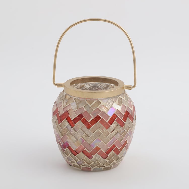 Mabel Decor Glass Zig-Zag Mosaic Patterned Lantern