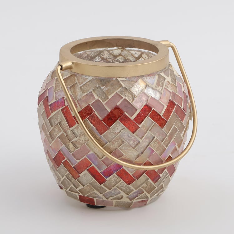 Mabel Decor Glass Zig-Zag Mosaic Patterned Lantern