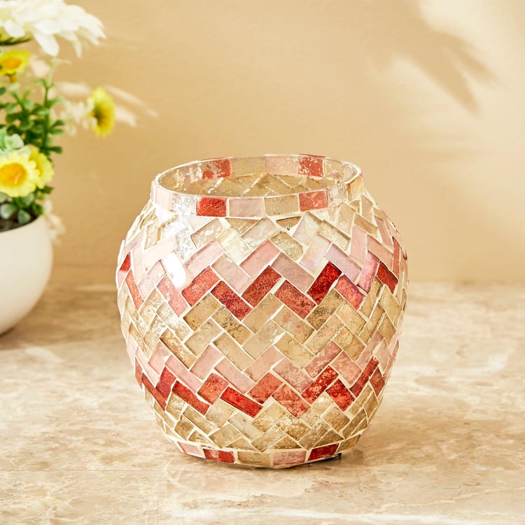 Mabel Decor Glass Zig-Zag Mosaic Patterned Votive Candle Holder