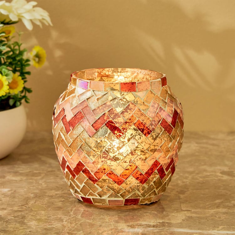 Mabel Decor Glass Zig-Zag Mosaic Patterned Votive Candle Holder