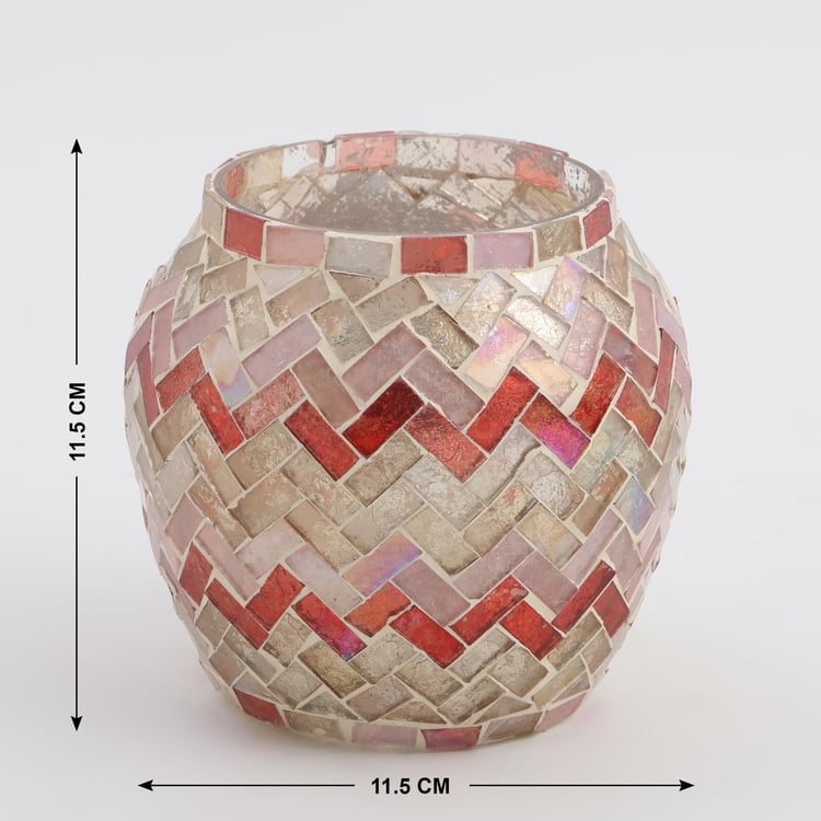 Mabel Decor Glass Zig-Zag Mosaic Patterned Votive Candle Holder