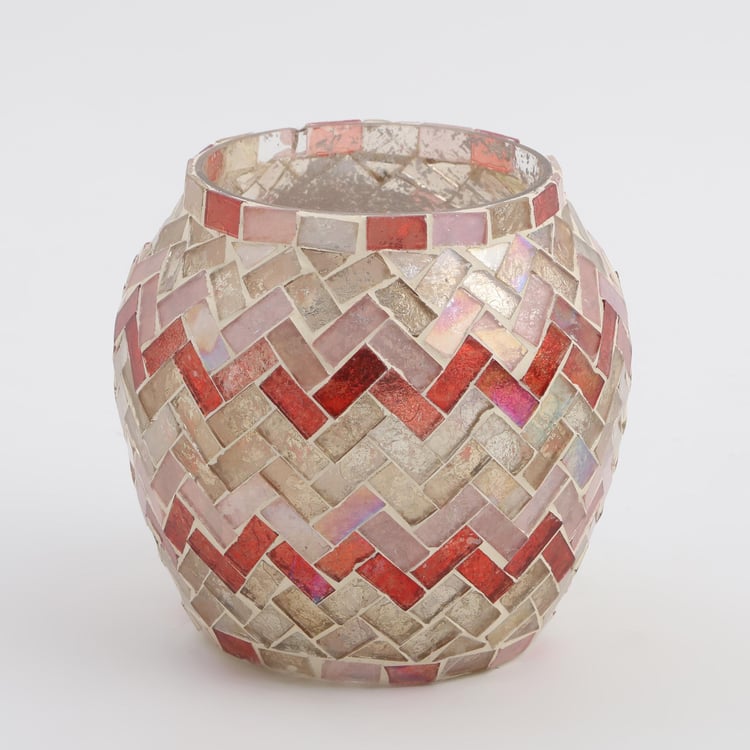 Mabel Decor Glass Zig-Zag Mosaic Patterned Votive Candle Holder