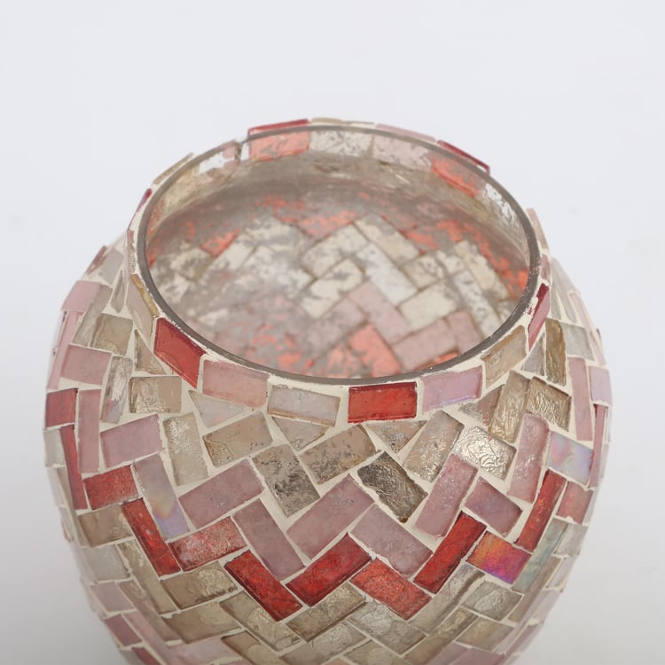 Mabel Decor Glass Zig-Zag Mosaic Patterned Votive Candle Holder