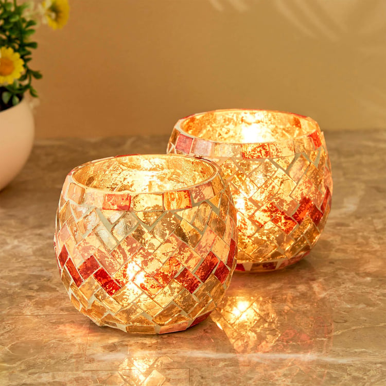 Mabel Decor Set of 2 Glass Mosaic Patterned T-Light Holders