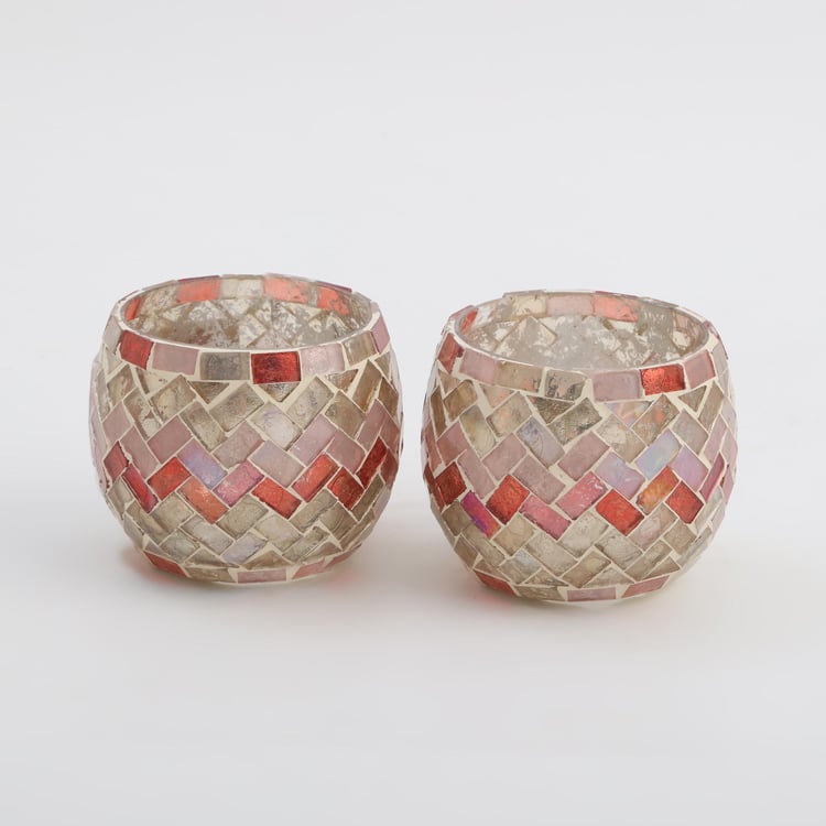 Mabel Decor Set of 2 Glass Mosaic Patterned T-Light Holders