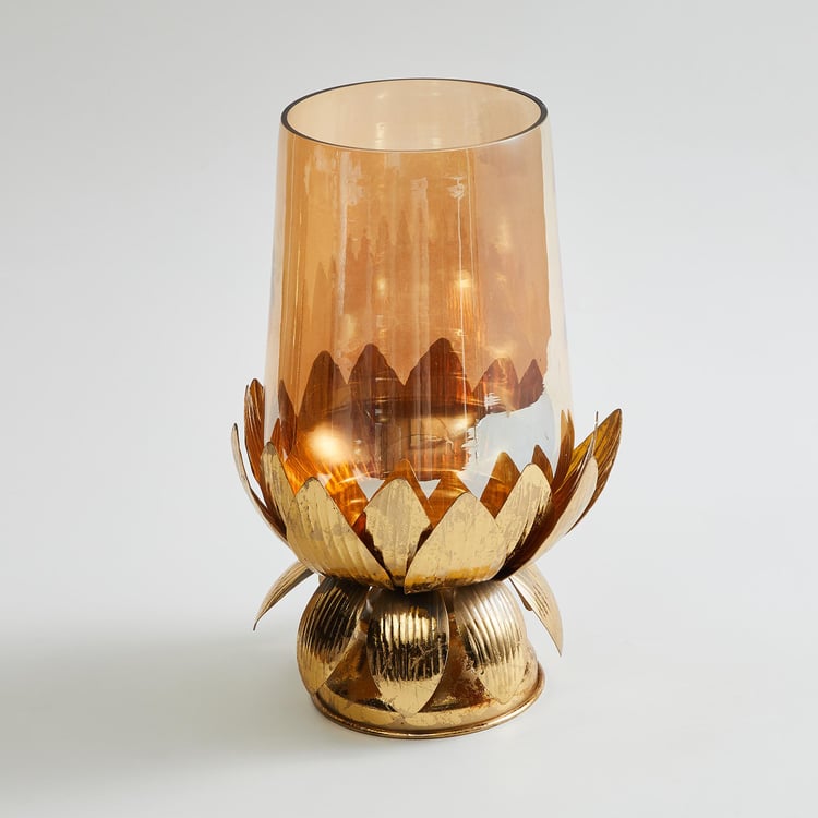 Rylee Glass Hurricane Candle Holder with Lotus Stand