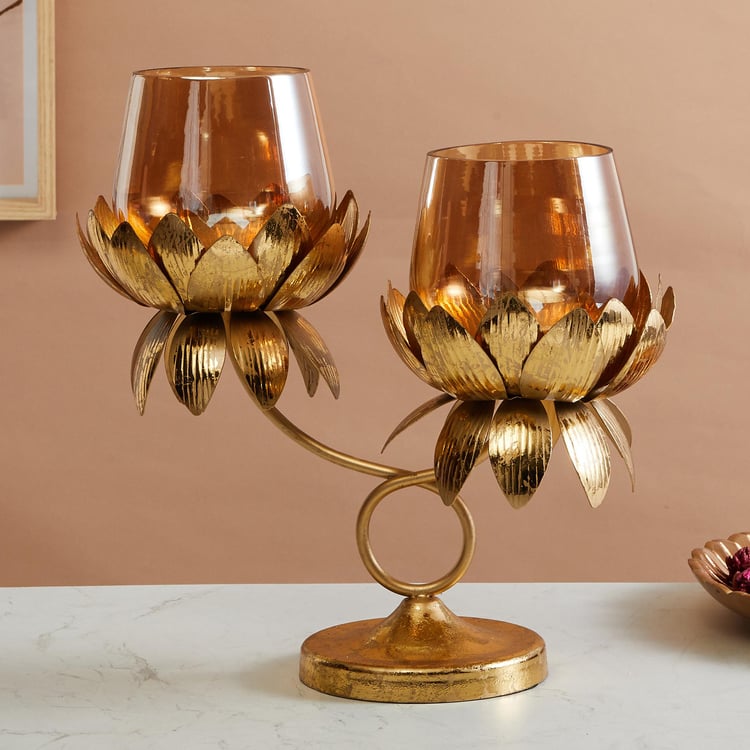 Rylee Glass T-Light Holders with Lotus Stand