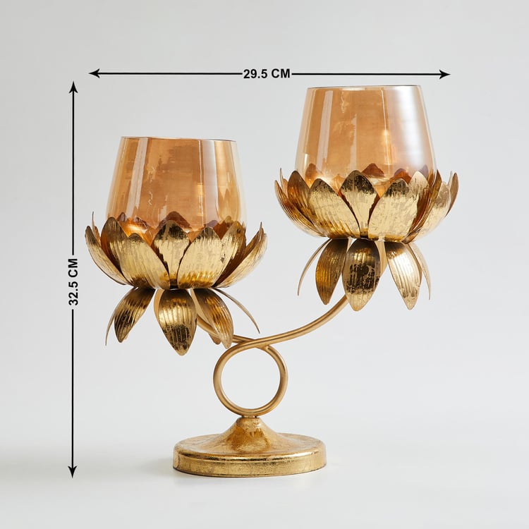 Rylee Glass T-Light Holders with Lotus Stand