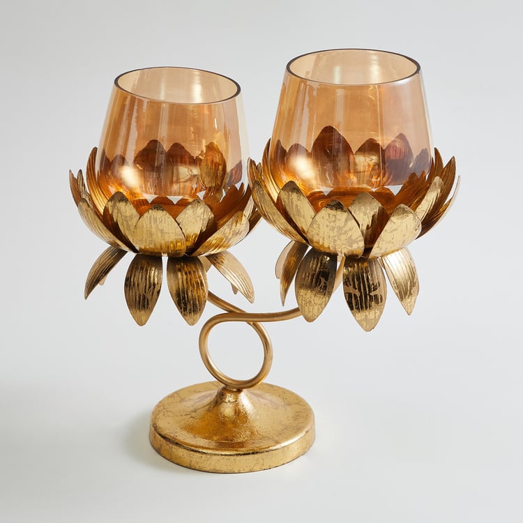 Rylee Glass T-Light Holders with Lotus Stand