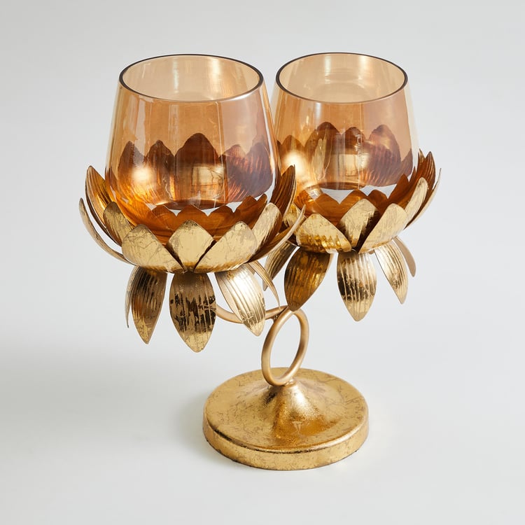 Rylee Glass T-Light Holders with Lotus Stand