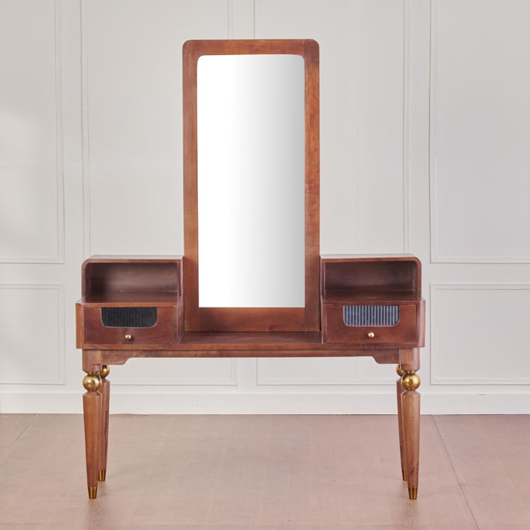 Dastkari Mango Wood Dresser Mirror with Drawers - Brown