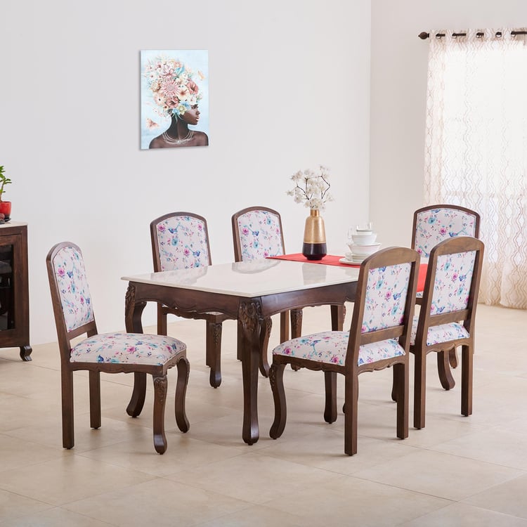 Victoria Marble Top 6-Seater Dining Set with Chairs - Beige
