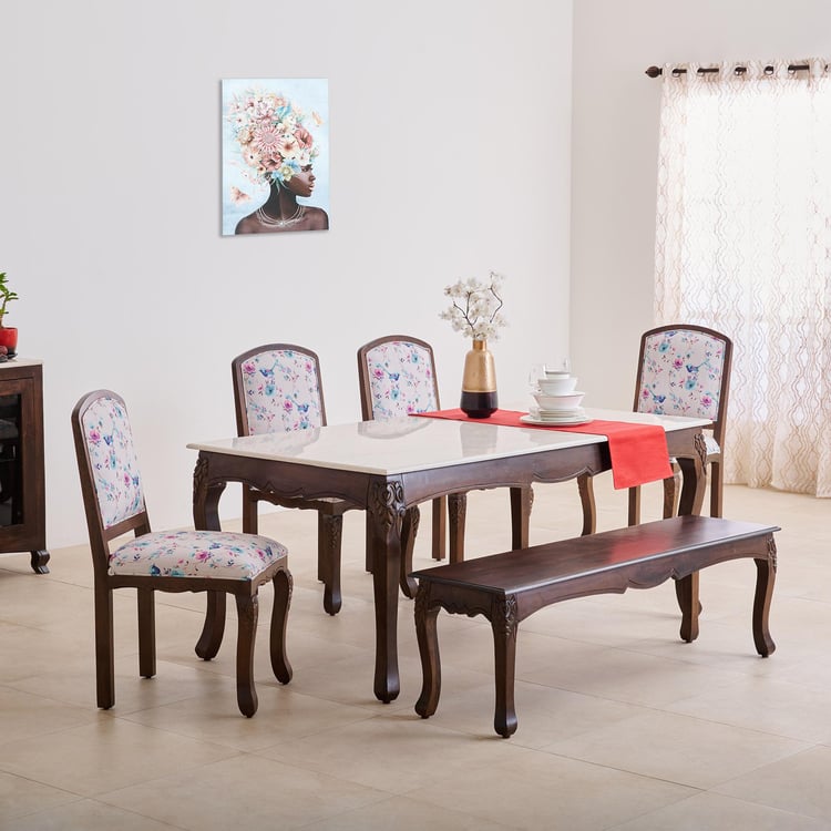 Victoria Mango Wood 6-Seater Dining Set with Chairs and Bench - Brown and White