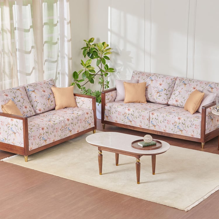 Dastkari Fabric 3+2 Seater Sofa Set with Cushions - Beige
