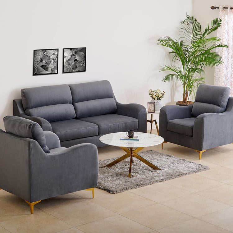 Bianca Velvet 3+1+1 Seater Sofa Set - Grey