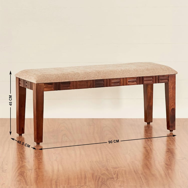 (Refurbished) Keya Fabric Big Dining Bench - Brown