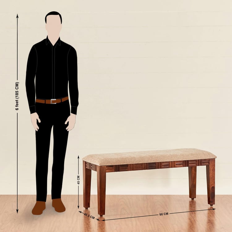 (Refurbished) Keya Fabric Big Dining Bench - Brown