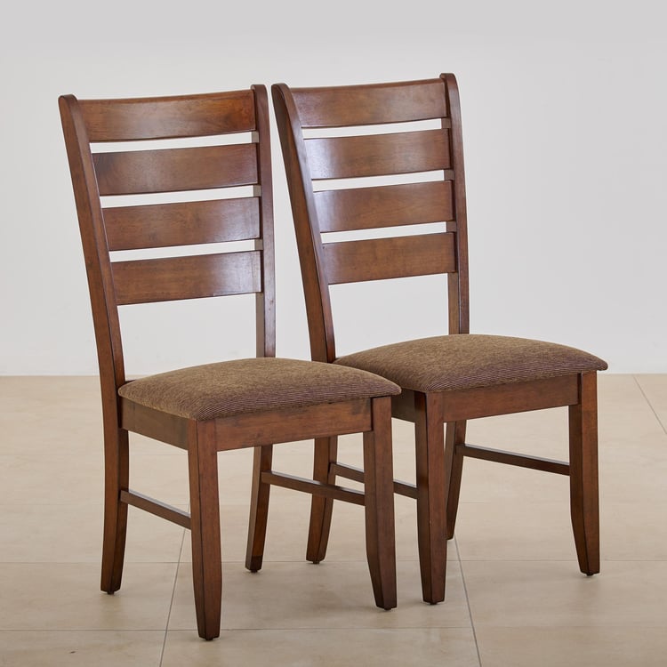 (Refurbished) Chunky Set of 2 Solid Wood Dining Chairs - Brown
