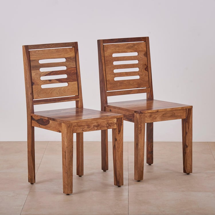 (Refurbished) Adana Set of 2 Sheesham Wood Dining Chairs - Brown